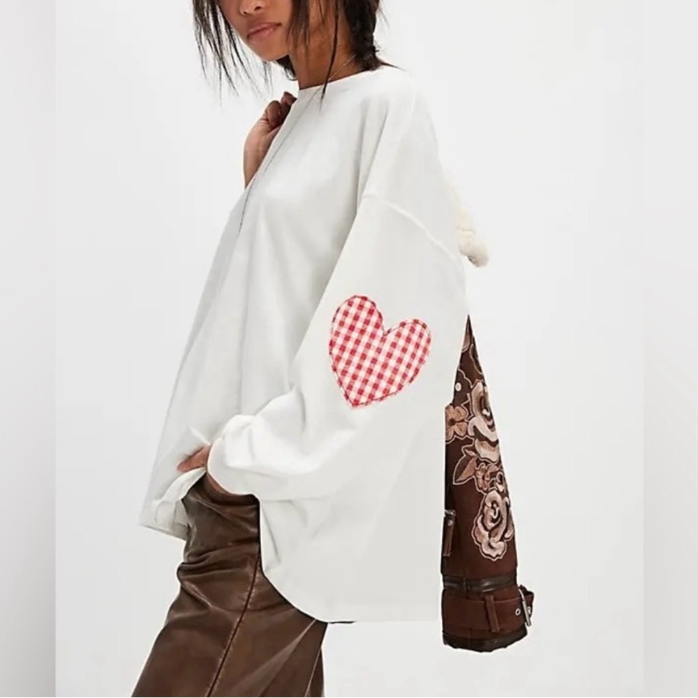 NWT Daydreamer Gingham Heart Patch Long Sleeve Top - Picture 2 of 8